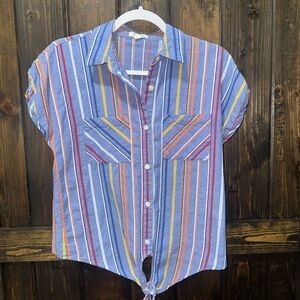 Vibrant Striped Tie-Front Shirt